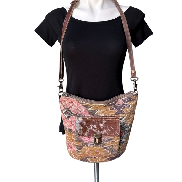 Myra Bag Handbags - Myra Bag Tribal Hairon Leather Tapestry Crossbody Shoulder Bag